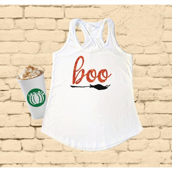 Boo Tank Top Halloween Fall Autumn Witches Broom - Picture 1 of 4